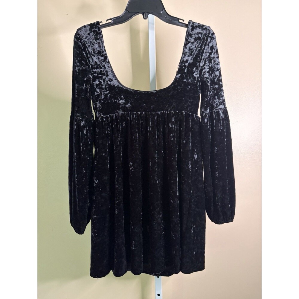 Womens Free People Oh So Easy Babydoll Dress Black Velvet XS Gothcore Peasant